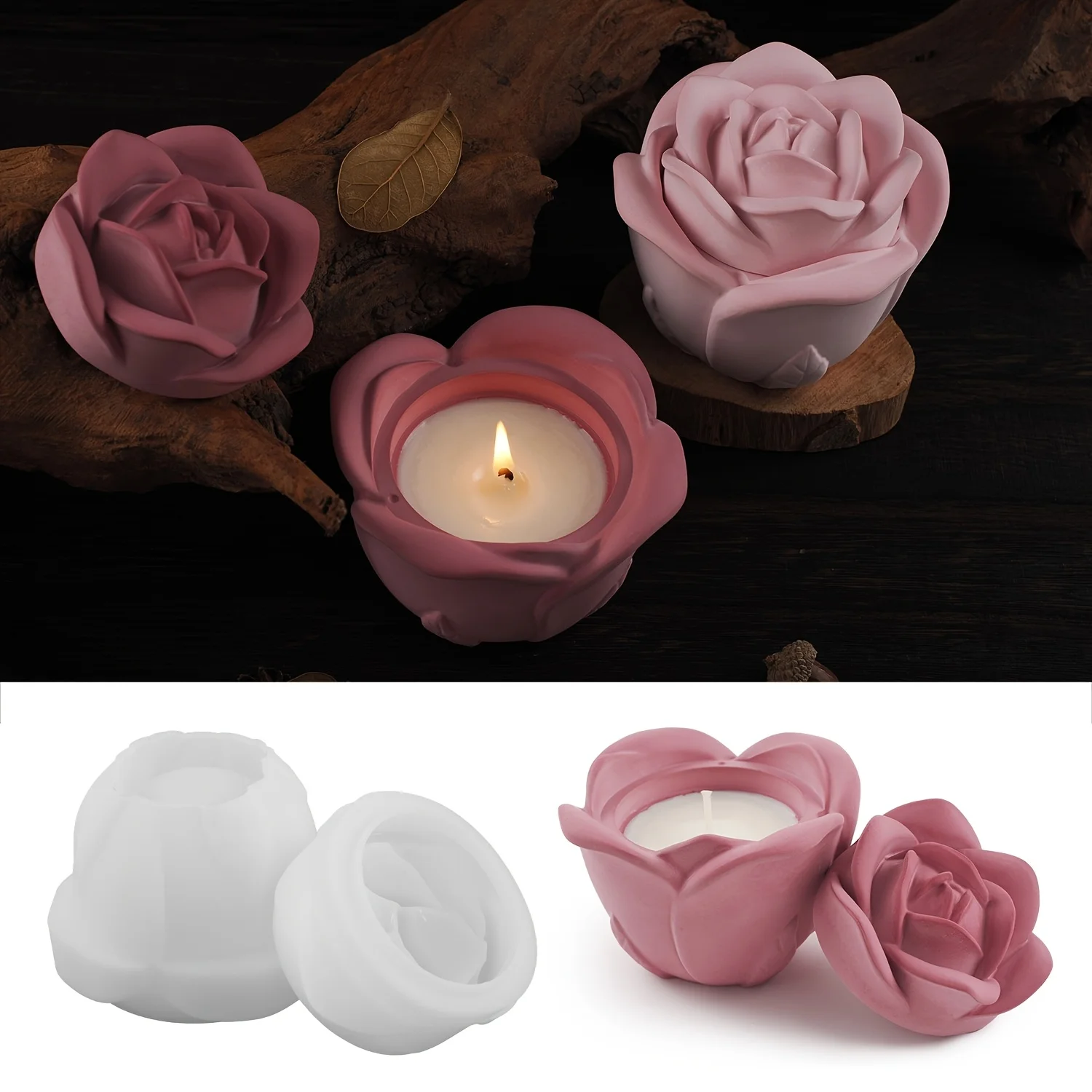 2-Piece Set Rose Shaped Silico - Candle Holder Supplies recension och pris